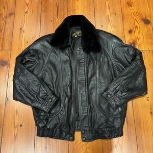 Vintage Lambskin Leather Jacket with removable fur collar